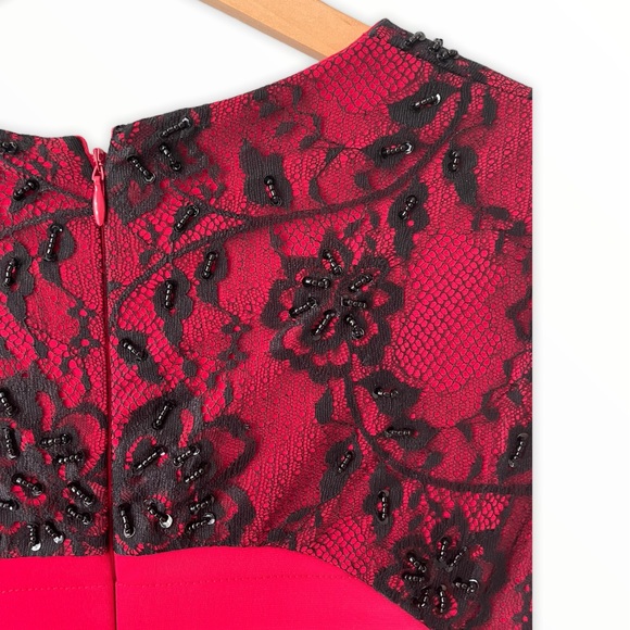 Deep Red & Black Lace Pencil Dress - Picture 3 of 5
